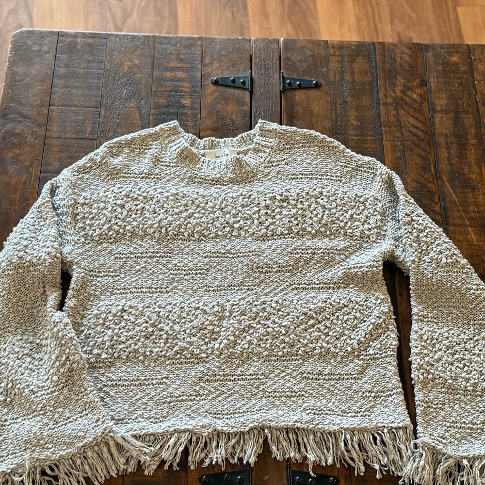 Sadie & Sage Oversized Cream Sweater with Fringe SZ SM NWOT